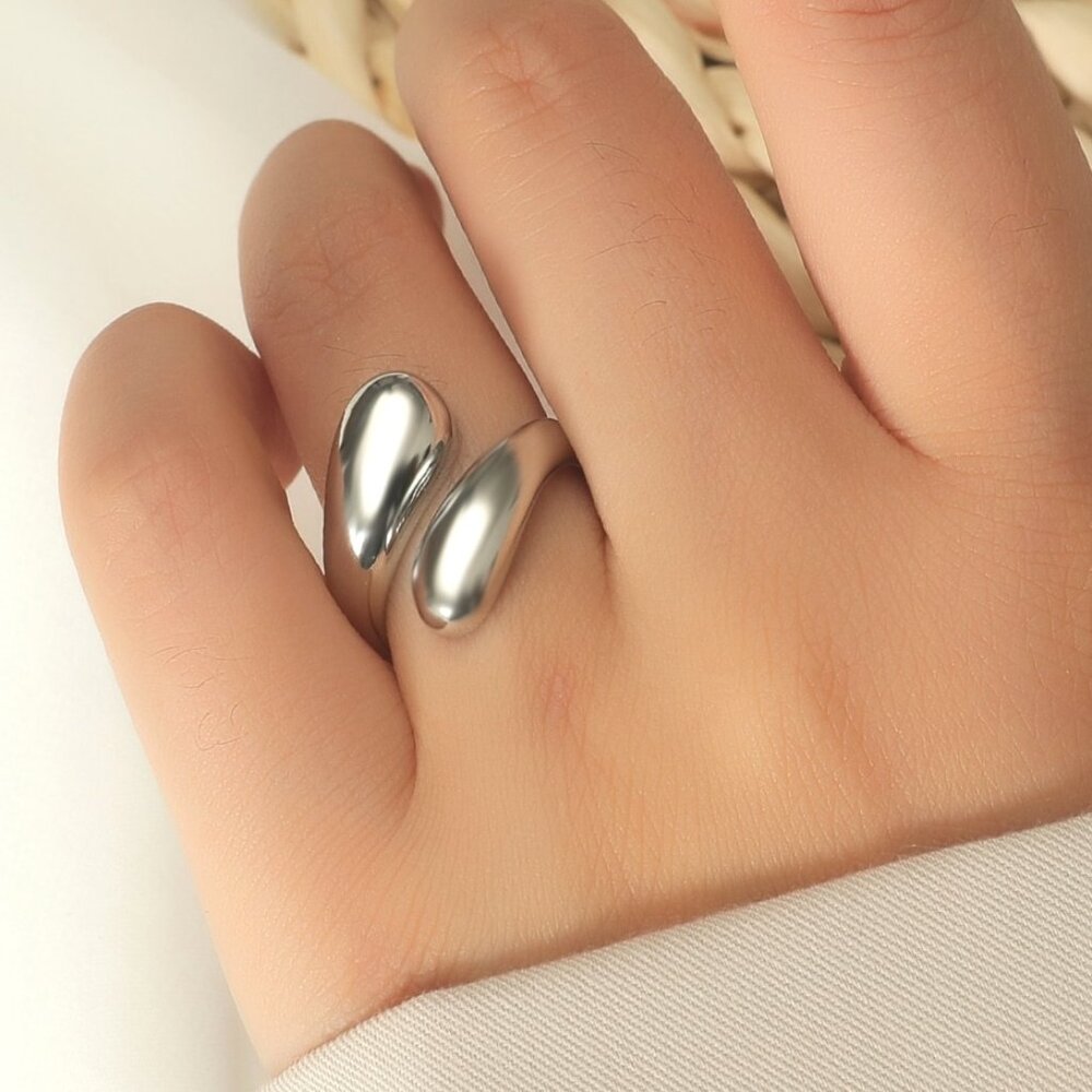 3/$35 White Gold Plated Silver Open Ring Polished Jewelry Minimalist Simple